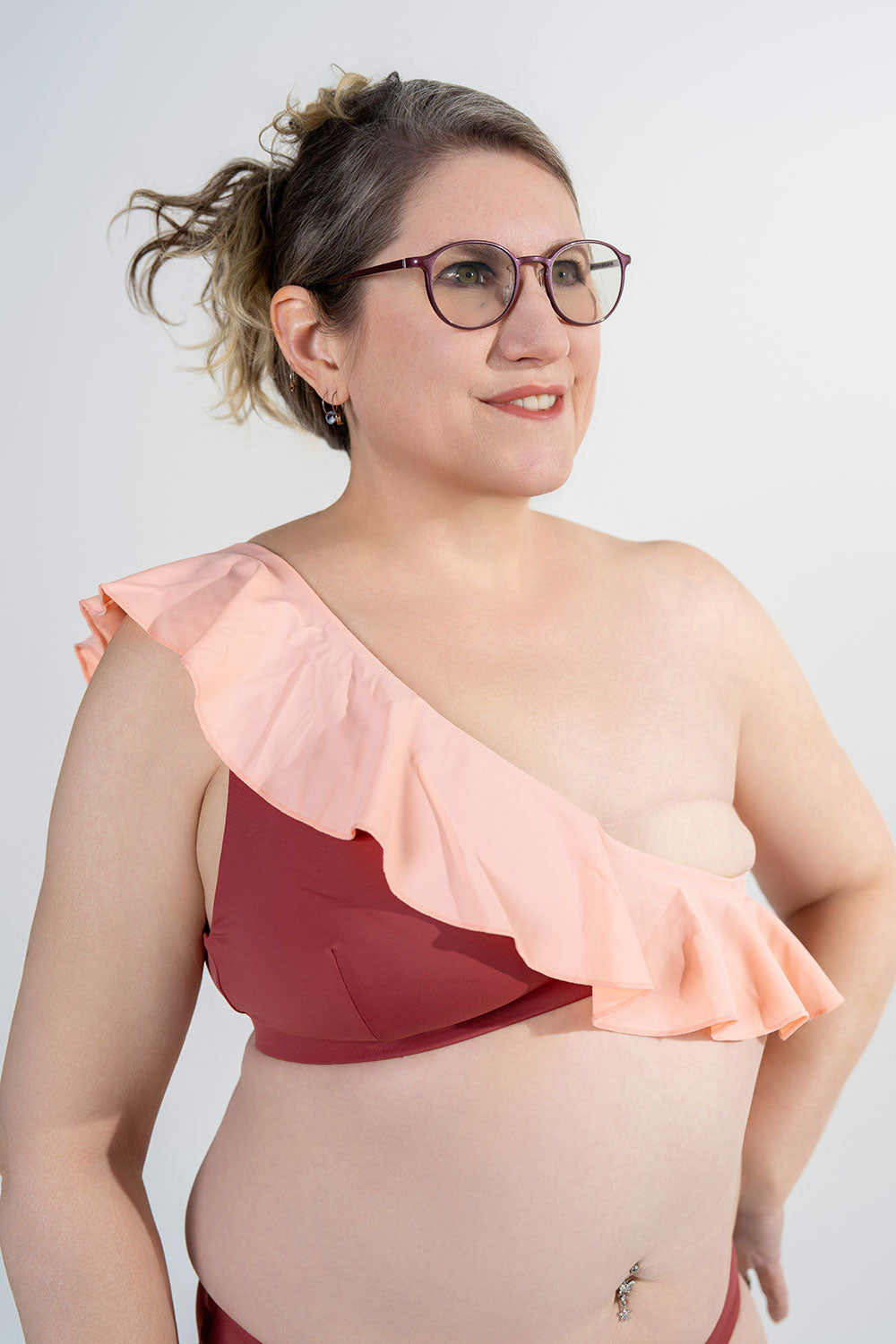 unilateral mastectomy swimwear bikini ruffle adobe brown peach