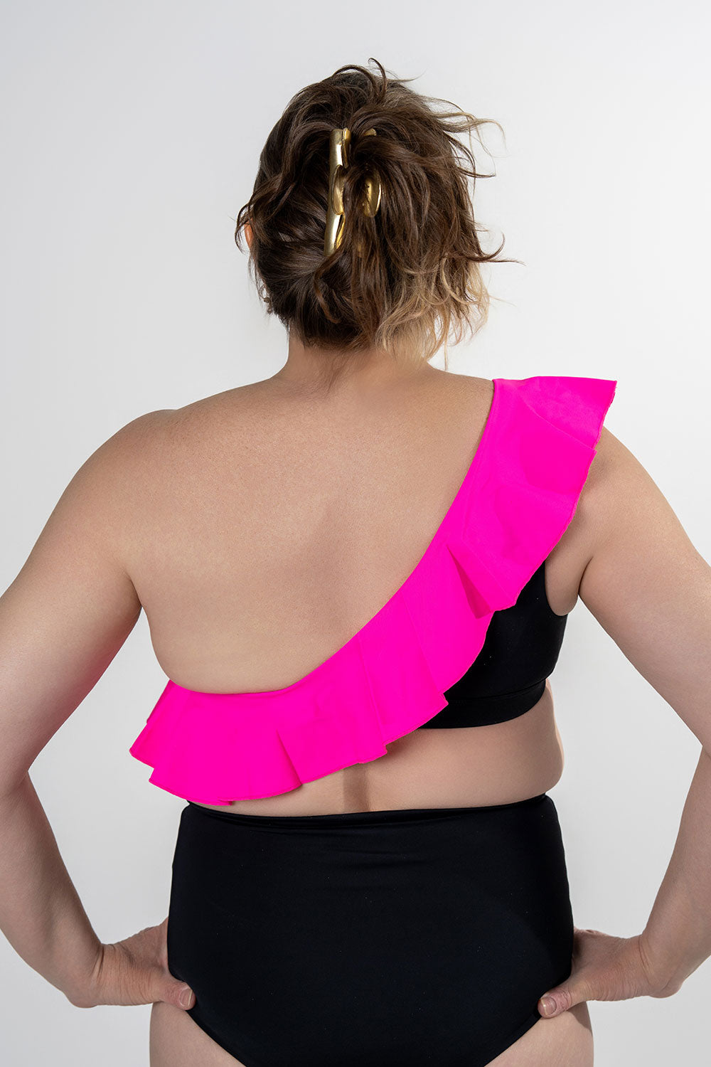 unilateral mastectomy swimwear bikini ruffle black pink