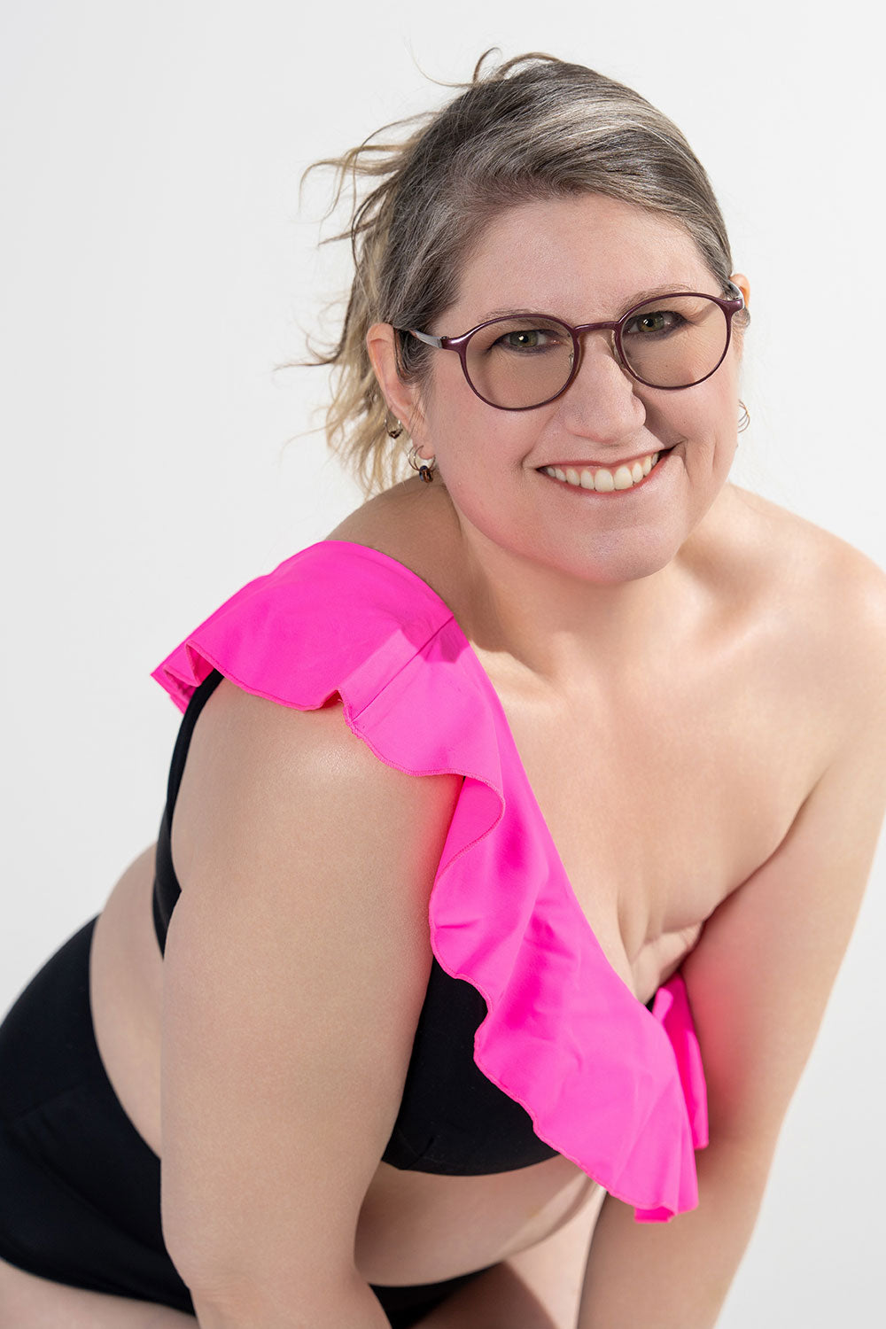 unilateral mastectomy swimwear bikini ruffle black pink