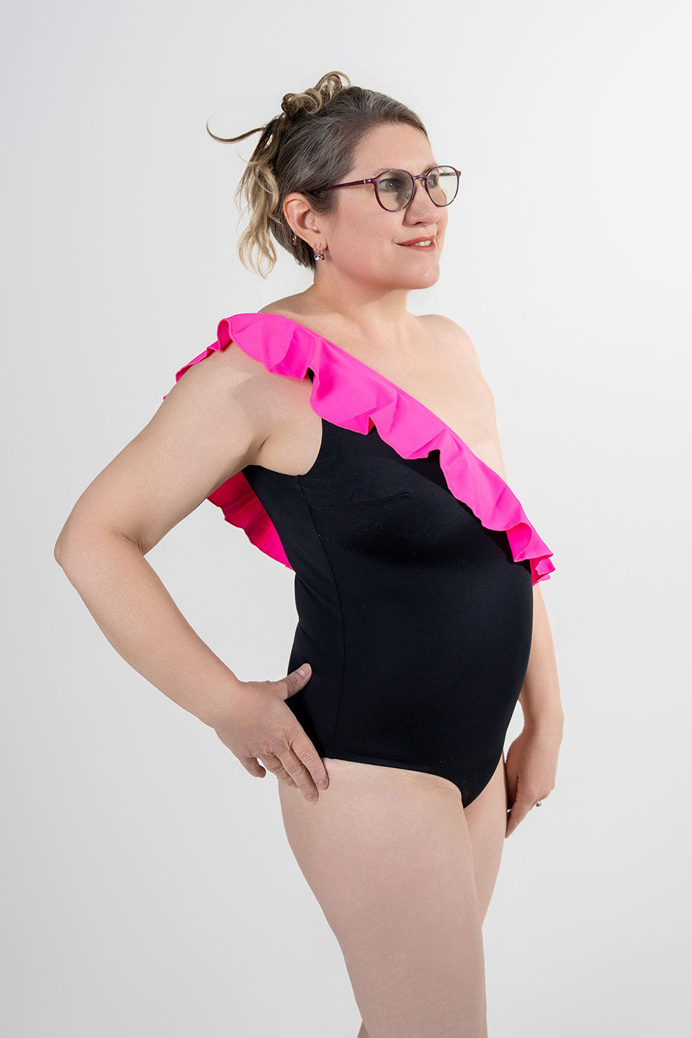 unilateral mastectomy swimwear one piece ruffle pink black