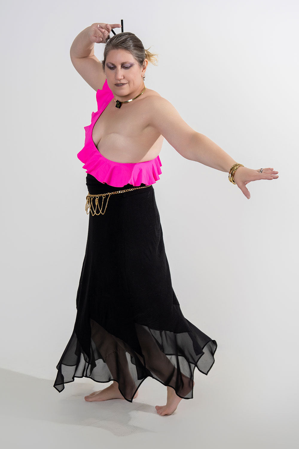 unilateral mastectomy swimwear one piece ruffle pink black