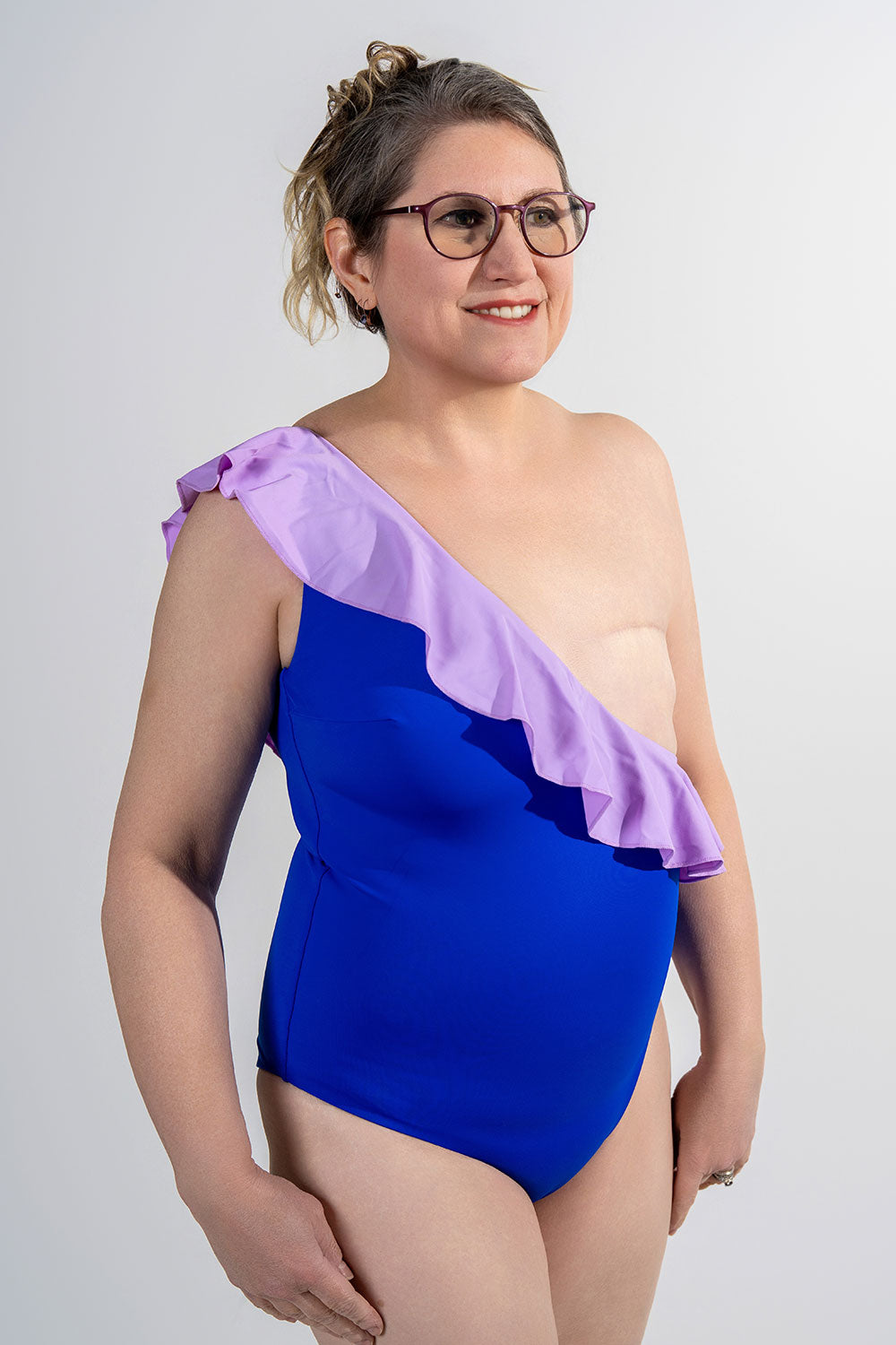 unilateral mastectomy swimwear one piece ruffle purple blue