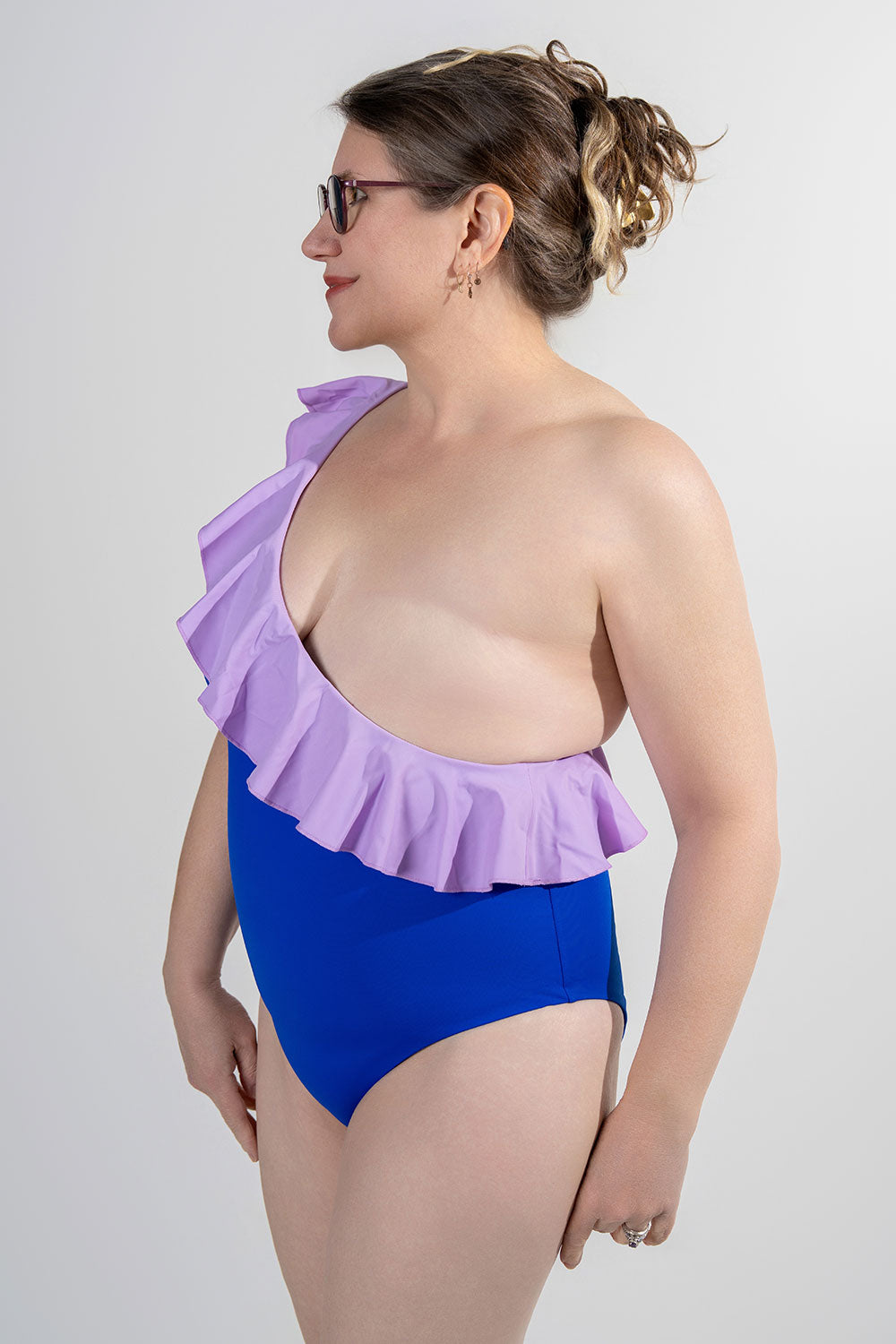 unilateral mastectomy swimwear one piece ruffle purple blue