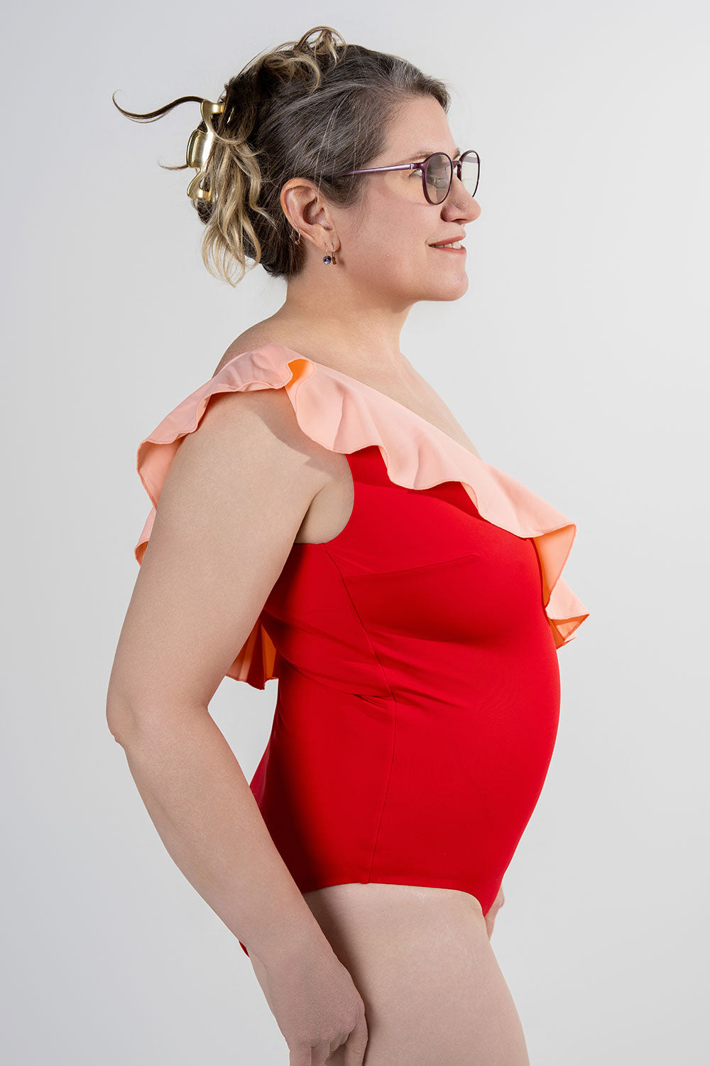 unilateral mastectomy swimwear one piece ruffle red peach
