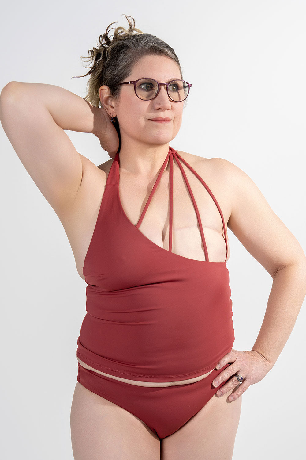 unilateral mastectomy swimwear tankini halter adobe brown