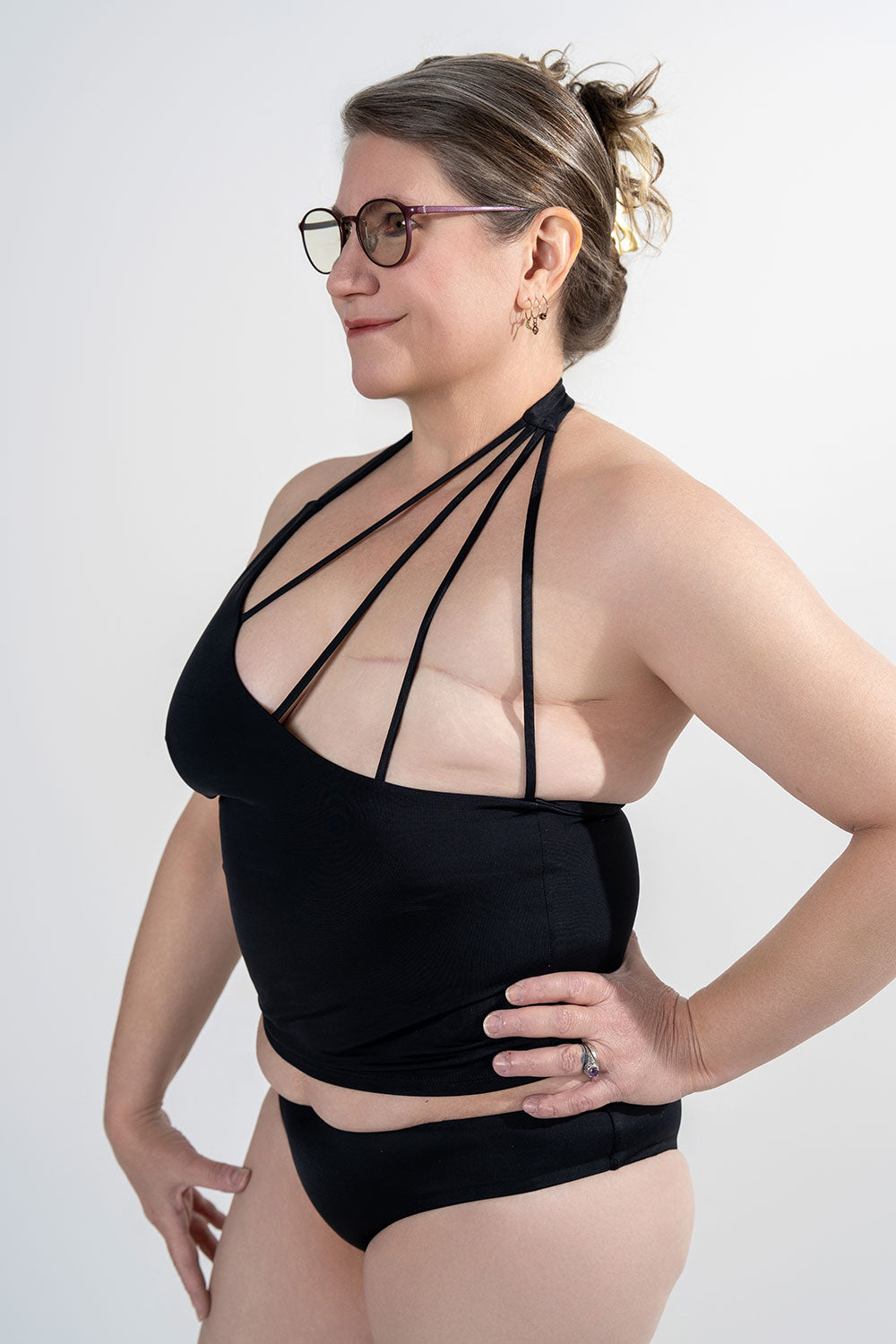 unilateral mastectomy swimwear tankini halter black