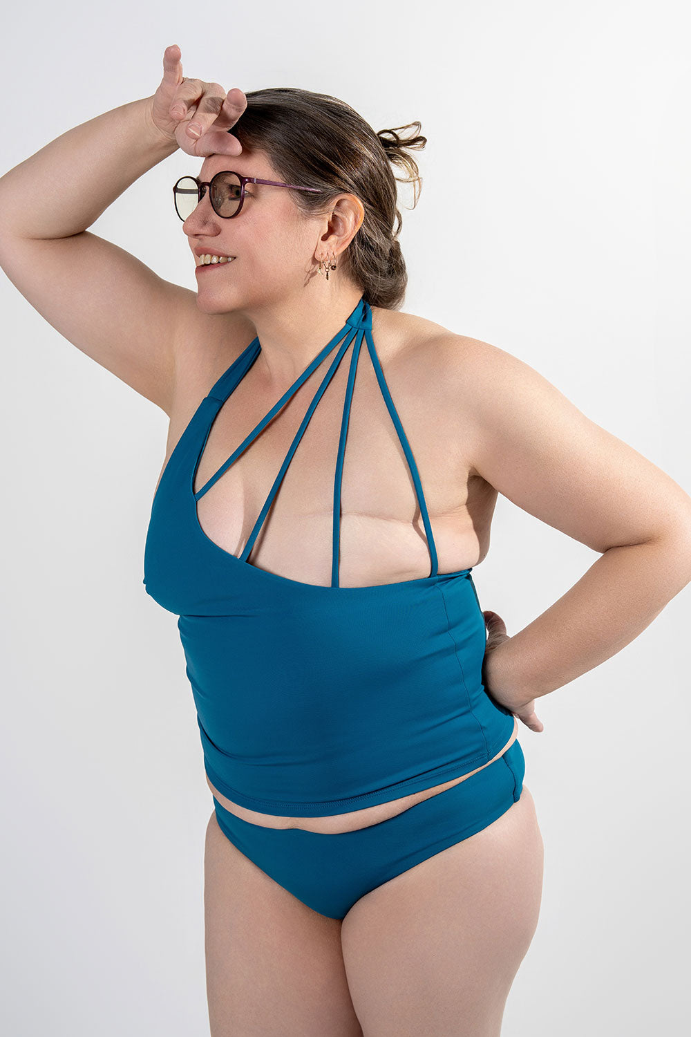 unilateral mastectomy swimwear tankini halter blue