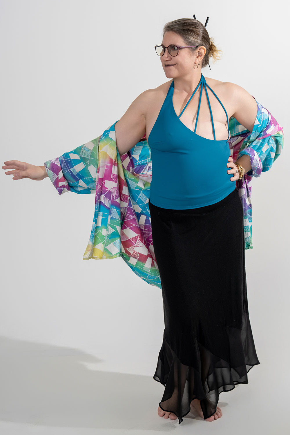 unilateral mastectomy swimwear tankini halter blue