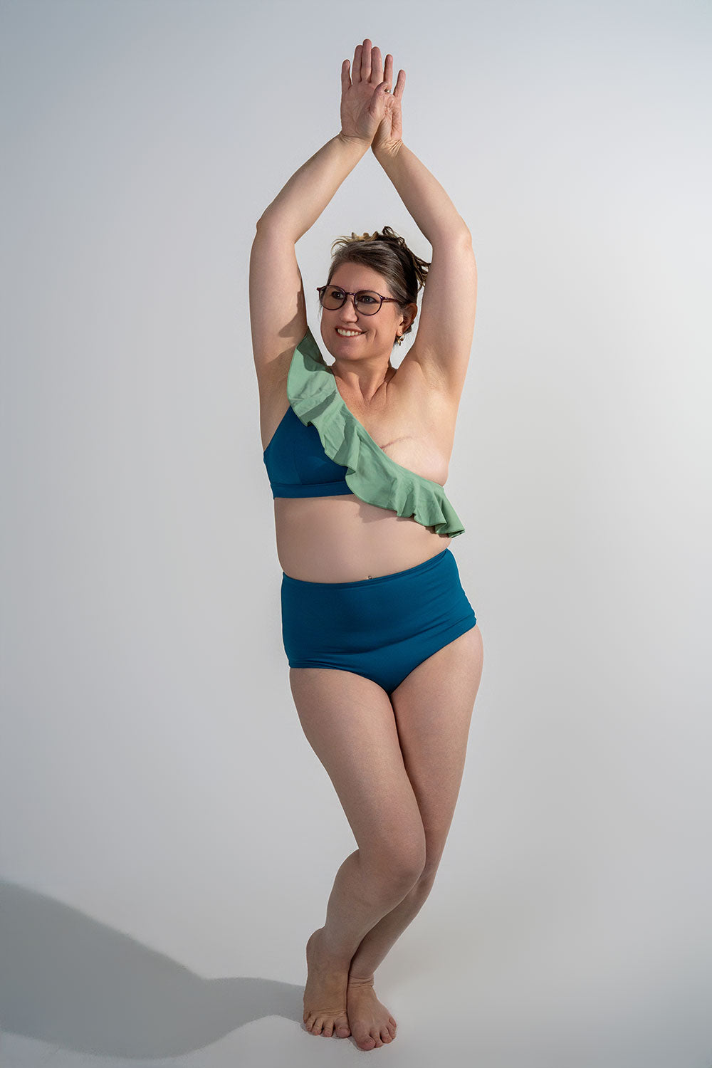 unilateral mastectomy swimwear bikini ruffle blue sage green