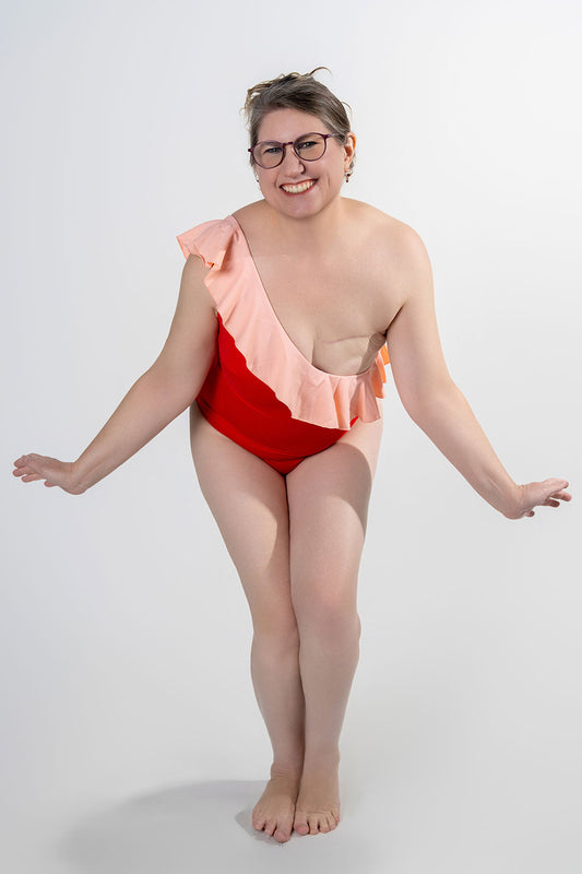 unilateral mastectomy swimwear one piece ruffle red peach