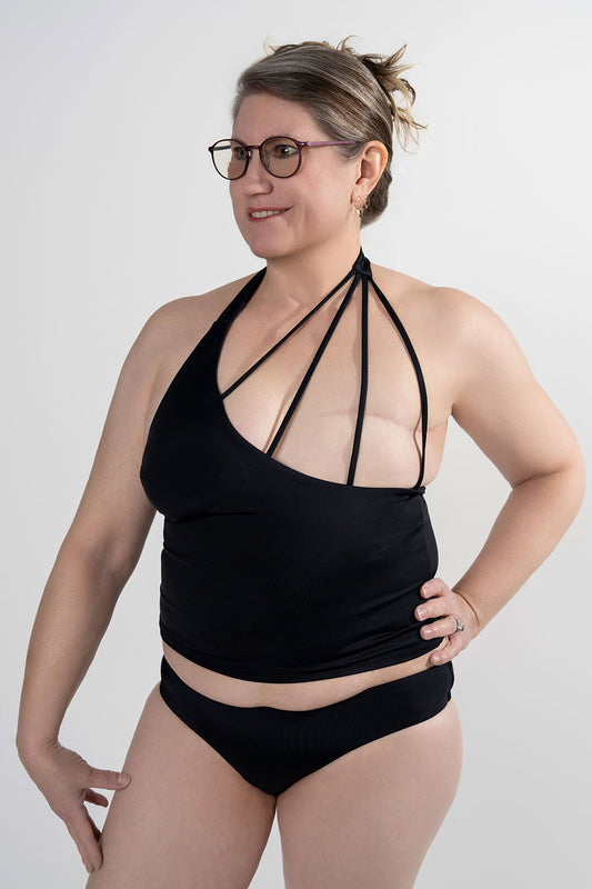 unilateral mastectomy swimwear tankini halter black