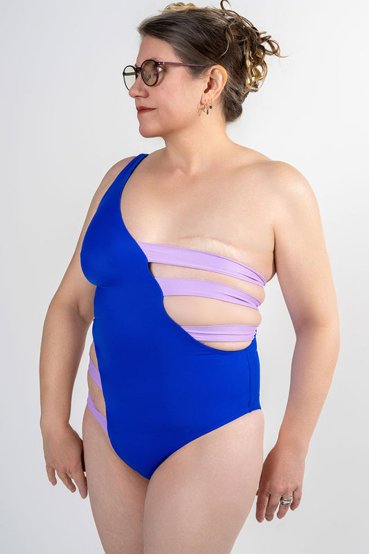 unilateral mastectomy swimwear one piece lattice blue purple