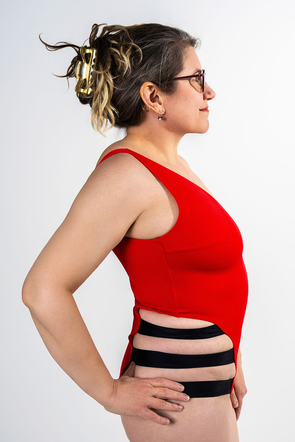 unilateral mastectomy swimwear one piece lattice red black